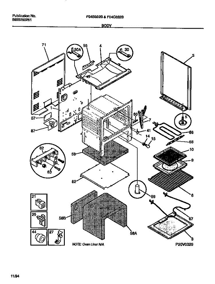 BODY Diagram and Parts List for F04B322BDA  Frigidaire Range