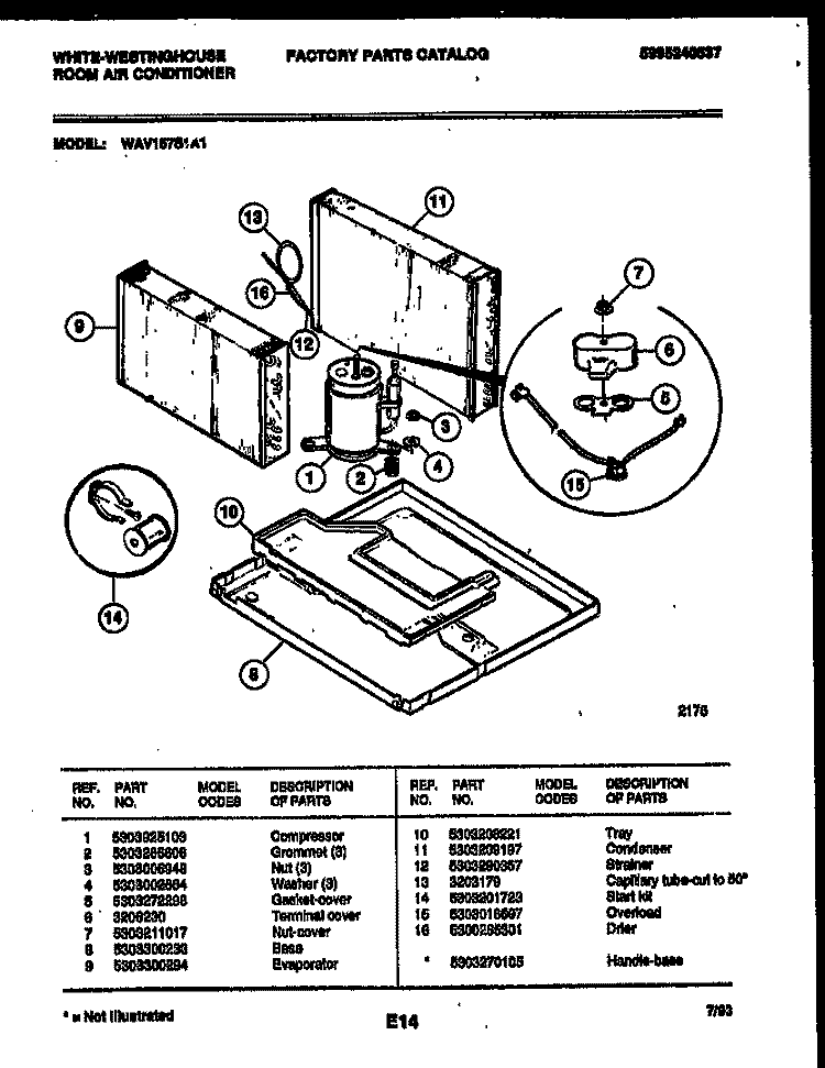 SYSTEM PARTS Diagram and Parts List for WAV157S1A1  Frigidaire Air Conditioner
