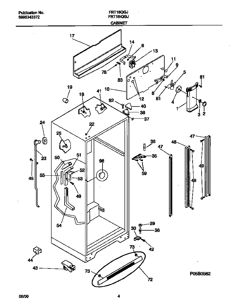CABINET Diagram and Parts List for FRT18IQGJW1  Frigidaire Refrigerator