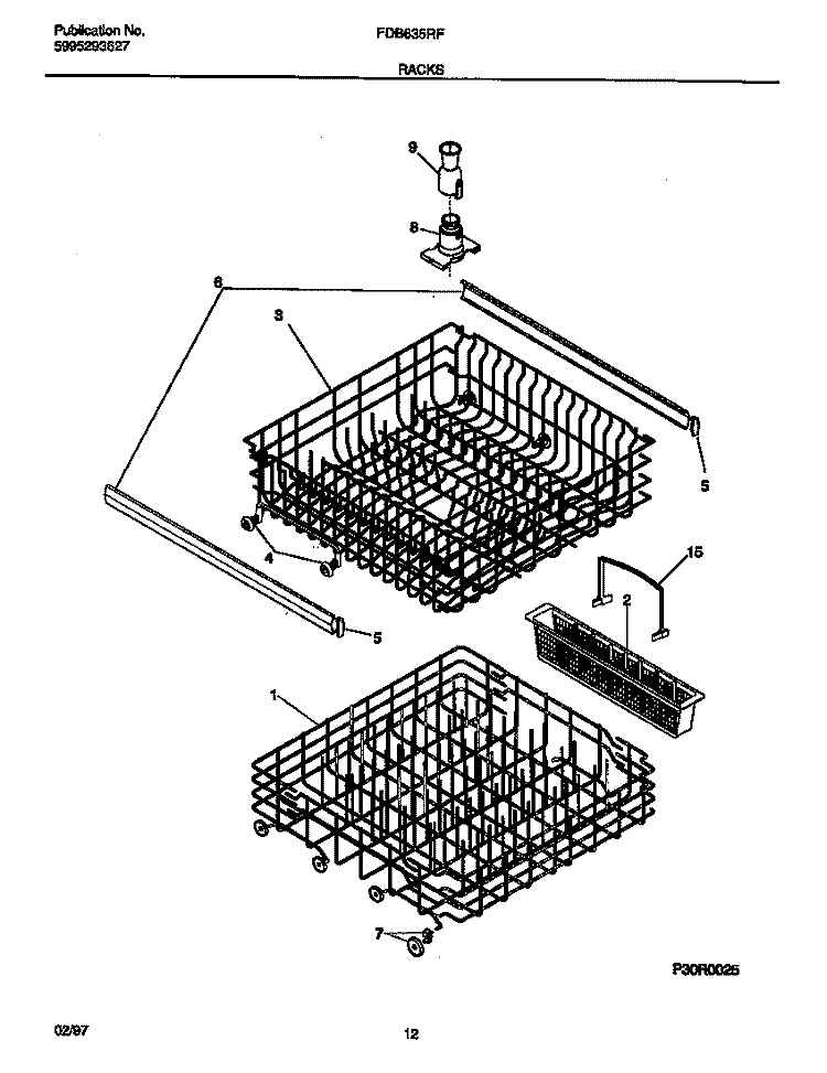 RACKS Diagram and Parts List for FDB635RFS2  Frigidaire Dishwasher