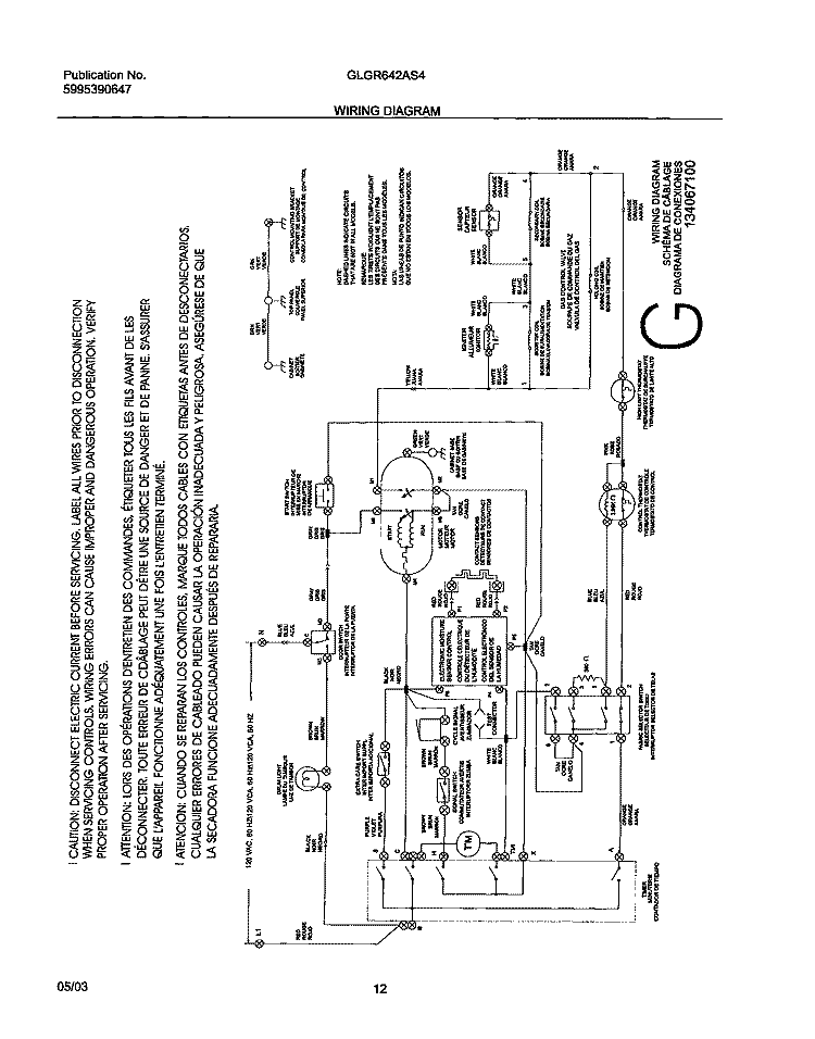 WIRING DIAGRAM Diagram and Parts List for GLGR642AS4  Frigidaire Dryer