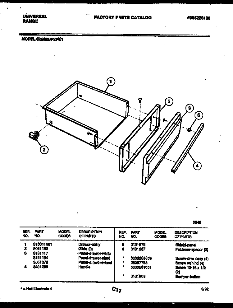 DRAWER PARTS Diagram and Parts List for CE302BP2W1  Frigidaire Range