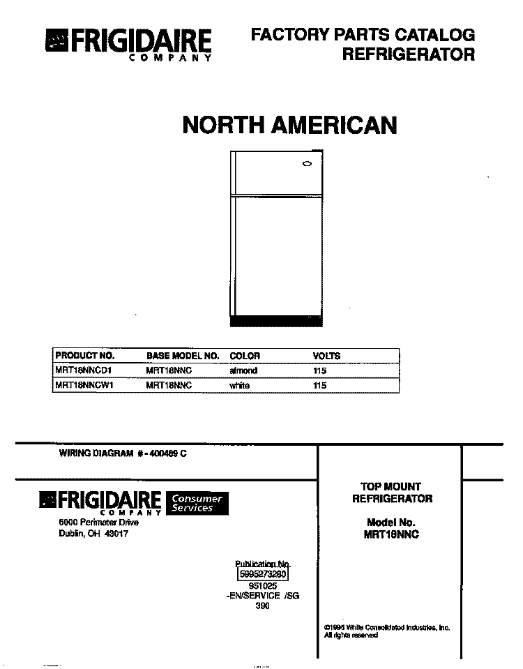 COVER Diagram and Parts List for MRT18NNCD1  Frigidaire Refrigerator