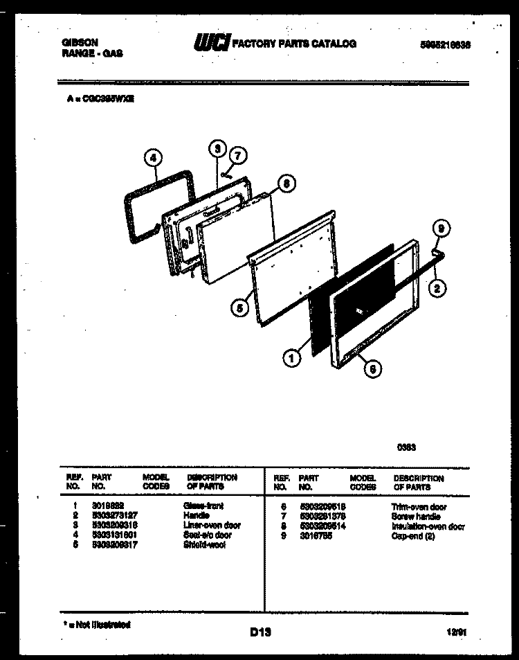 DOOR PARTS Diagram and Parts List for CGC3S5WXE  Gibson Range