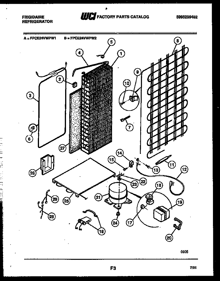 SYSTEM AND AUTOMATIC DEFROST PARTS Diagram and Parts List for FPCE24VWPW2  Frigidaire Refrigerator