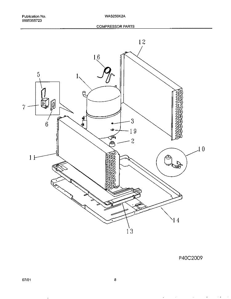 COMPRESSOR PARTS Diagram and Parts List for WAS250K2A1  Westinghouse Air Conditioner