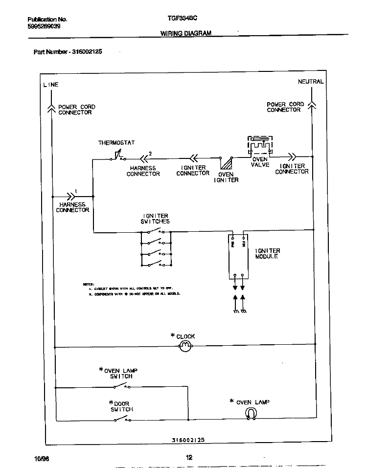 WIRING DIAGRAM Diagram and Parts List for TGF334BCDE  Tappan Range