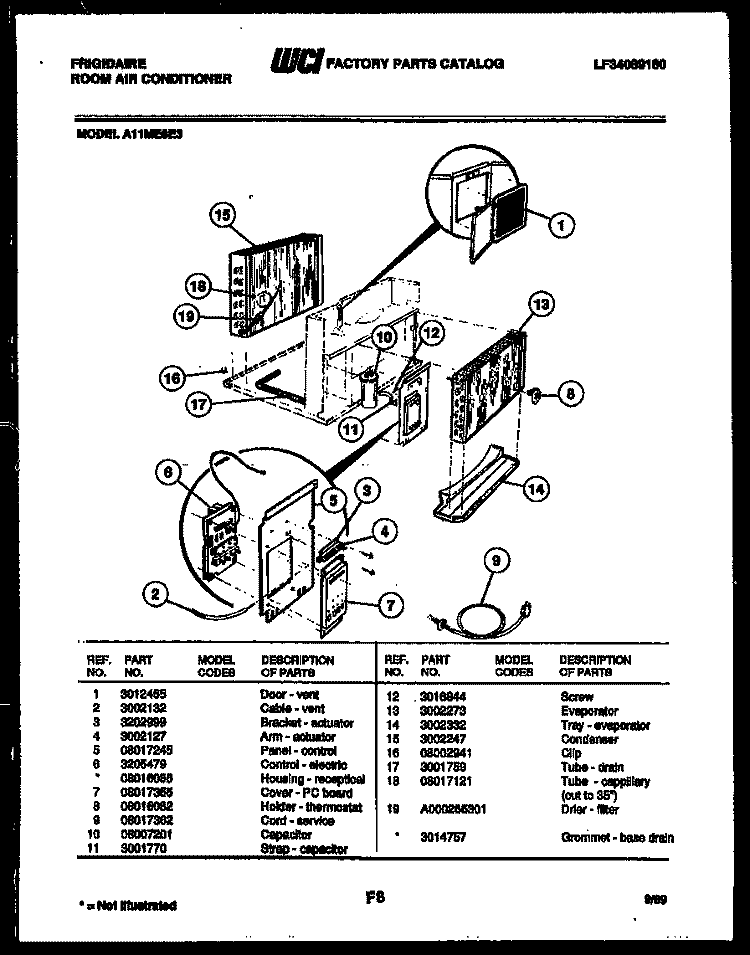 UNIT PARTS Diagram and Parts List for A11ME8E3  Frigidaire Air Conditioner