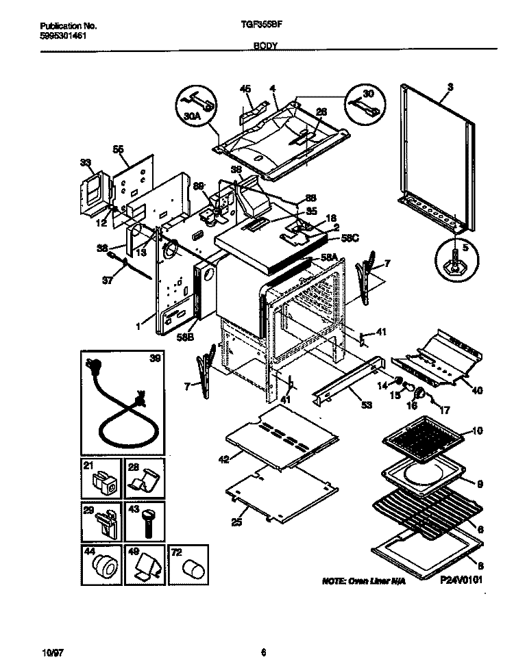 BODY Diagram and Parts List for TGF355BFWB  Tappan Range