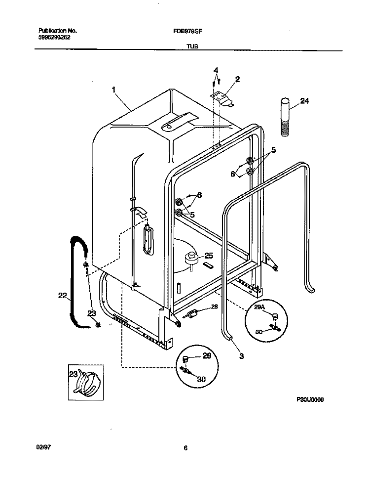 TUB Diagram and Parts List for FDB979GFC1  Frigidaire Dishwasher