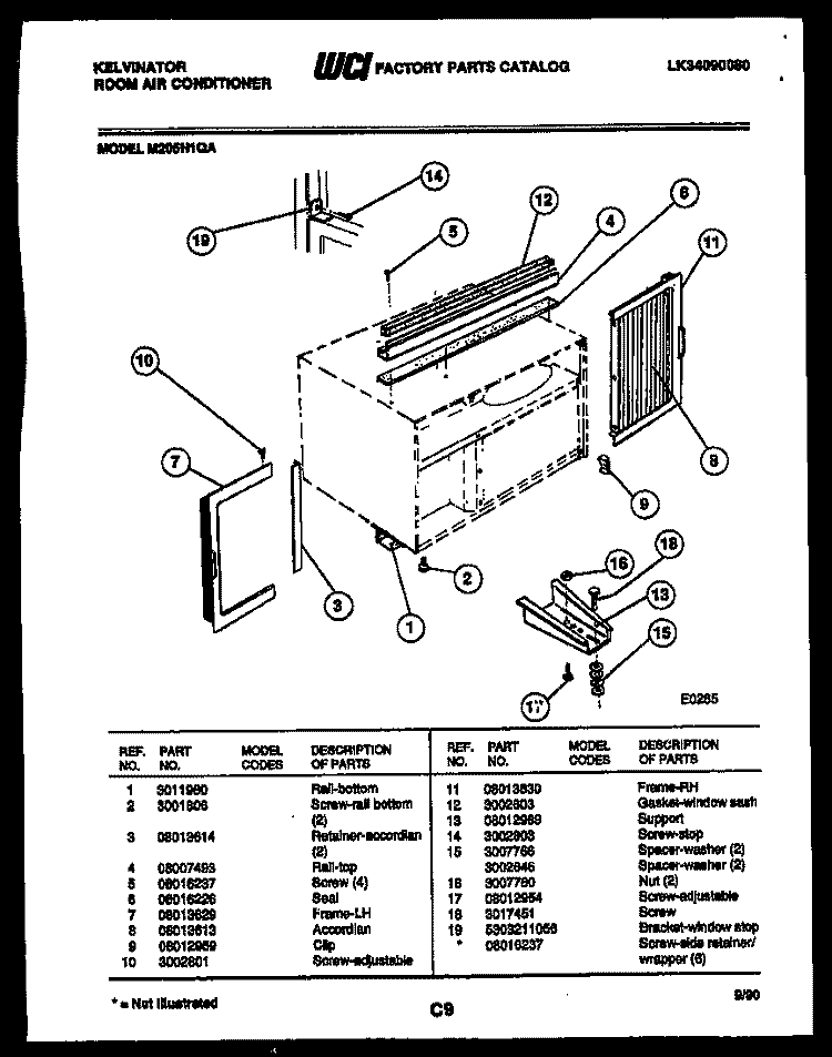 CABINET AND INSTALLATION PARTS Diagram and Parts List for M205H1QA  Kelvinator Air Conditioner
