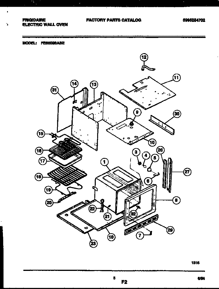 BODY PARTS Diagram and Parts List for FEB500BABE  Frigidaire Wall Oven