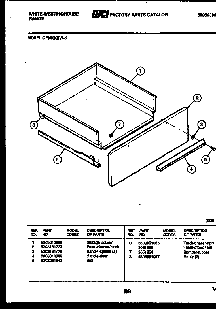 DRAWER PARTS Diagram and Parts List for GF980KXD5  Frigidaire Range