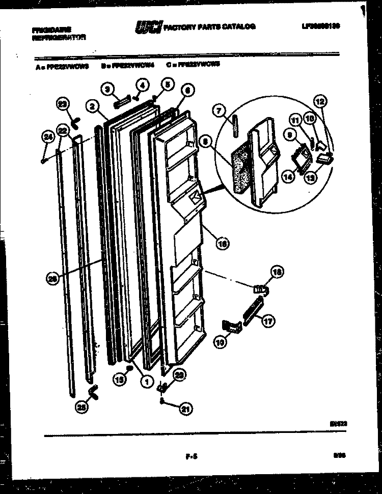 FREEZER DOOR PARTS Diagram and Parts List for FPE22VWCH3  Frigidaire Refrigerator