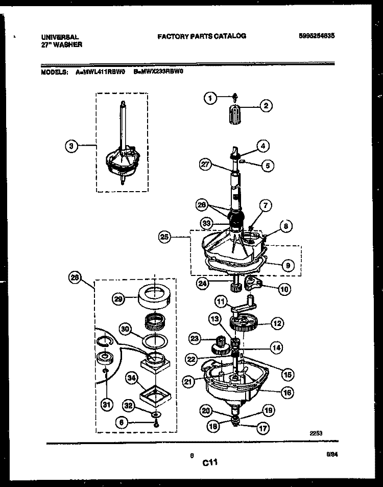 TRANSMISSION PARTS Diagram and Parts List for MWL411RBD0  Frigidaire Washer