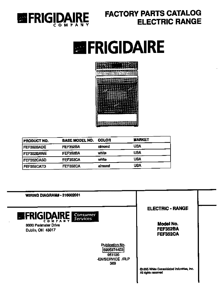 COVER Diagram and Parts List for FEF352CASD  Frigidaire Range