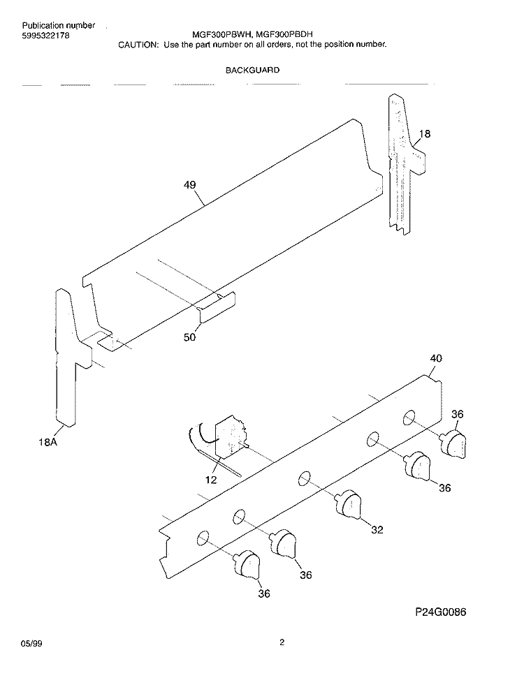 BACKGUARD Diagram and Parts List for MGF300PBDH  Frigidaire Range