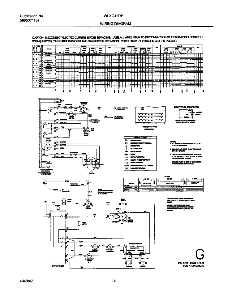 134123500 WIRING DIAGRAM Diagram and Parts List for WLXG42REW2  Westinghouse Washer Dryer Combo