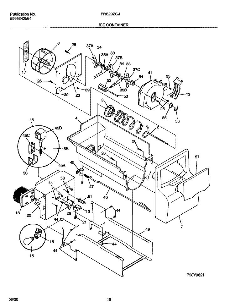 ICE CONTAINER Diagram and Parts List for FRS20ZGJD1  Frigidaire Refrigerator