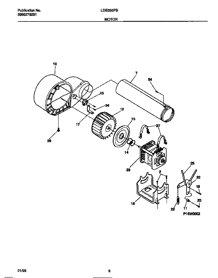 MOTOR Diagram and Parts List for LDE333PBW0  Frigidaire Dryer