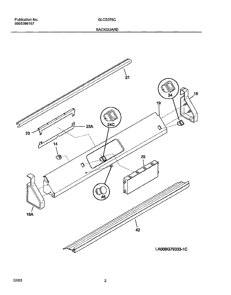 BACKGUARD Diagram and Parts List for GLCS376CSA  Frigidaire Range