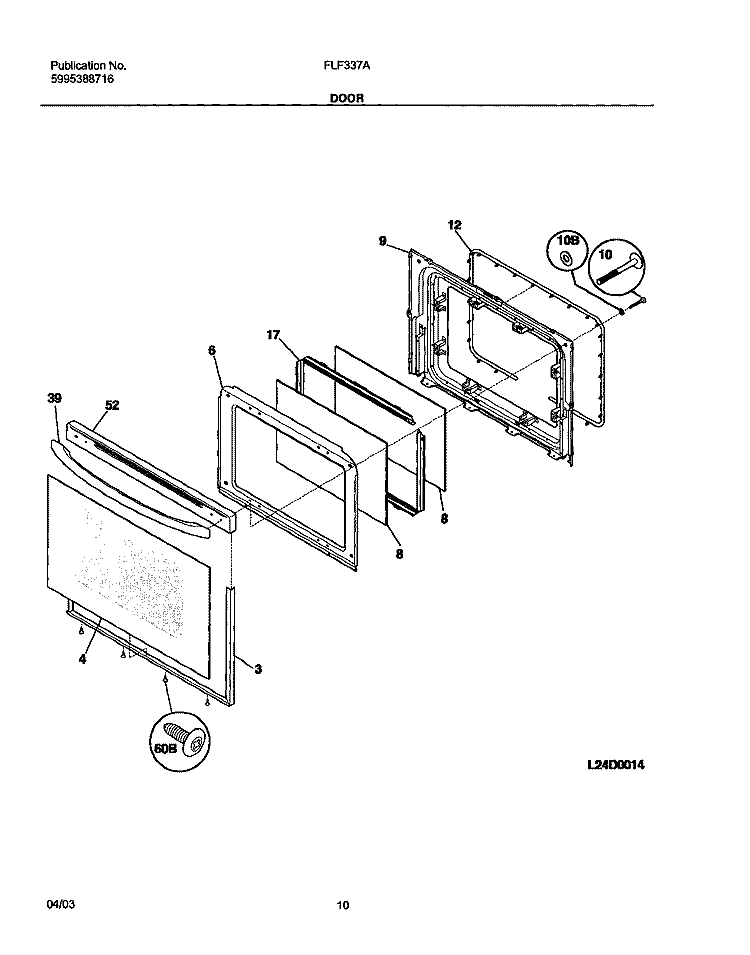 DOOR Diagram and Parts List for FLF337AUD  Frigidaire Range