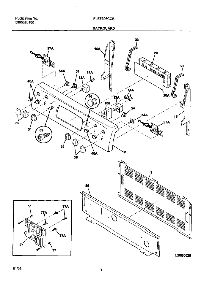 BACKGUARD Diagram and Parts List for PLEF398CCB  Frigidaire Range