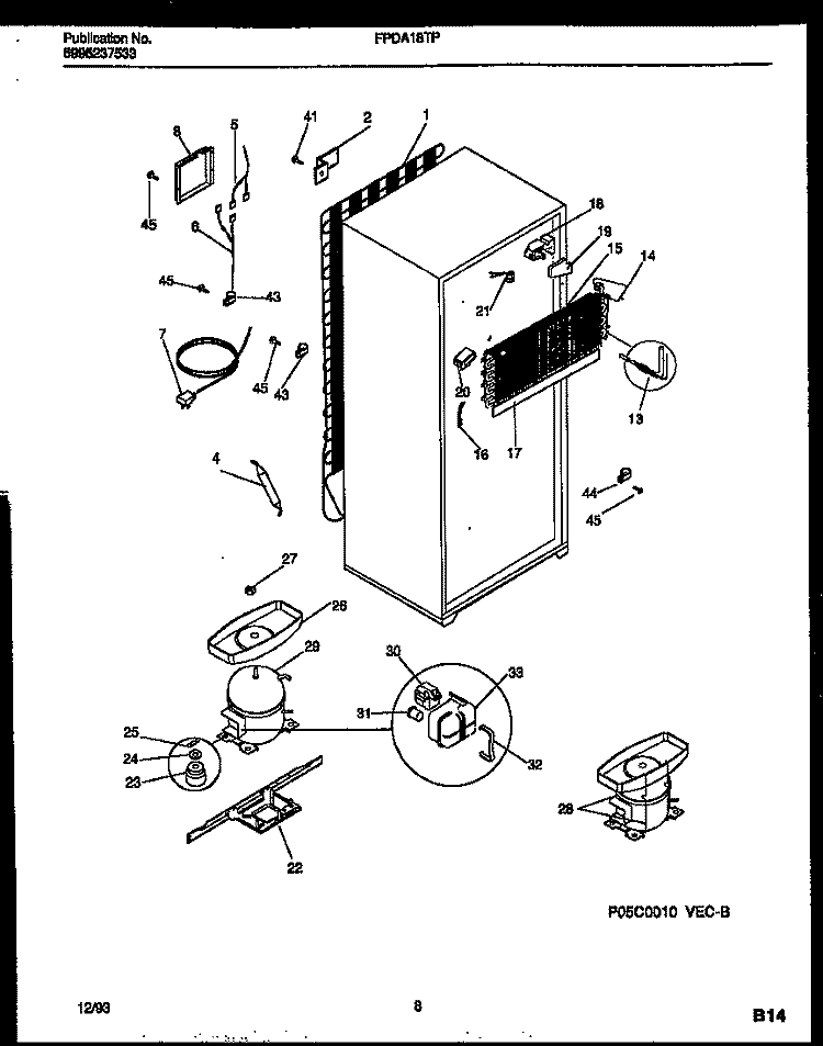 SYSTEM AND AUTOMATIC DEFROST PARTS Diagram and Parts List for FPDA18TPW2  Frigidaire Refrigerator