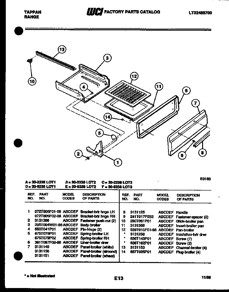 BROILER DRAWER PARTS Diagram and Parts List for 30-2238-00-02  Tappan Range