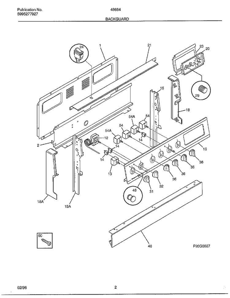 Backguard Diagram and Parts List for 486647C  Frigidaire Range