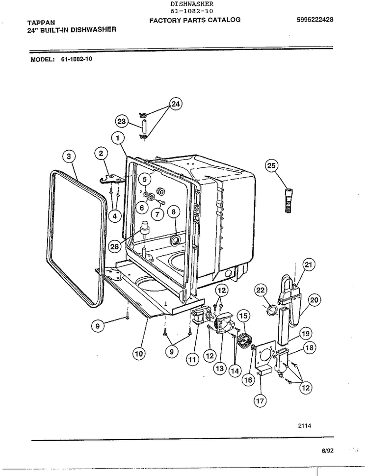 24" Built-in Dishwasher Page 5 Diagram and Parts List for 61-1082-10  Tappan Dishwasher