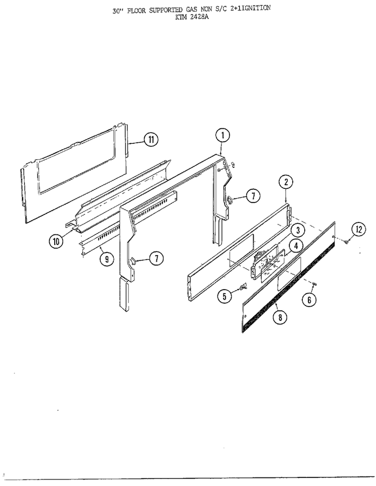 30" Floor/backguard Diagram and Parts List for 2428A  Frigidaire Range