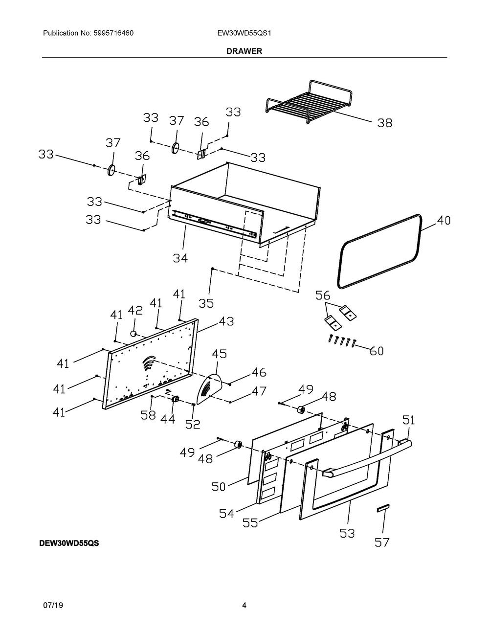 Drawer Diagram and Parts List for EW30WD55QS1  Frigidaire Warming Drawer