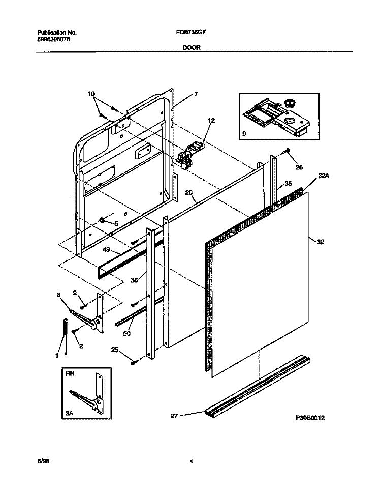 DOOR Diagram and Parts List for FDB736GFR4  Frigidaire Dishwasher