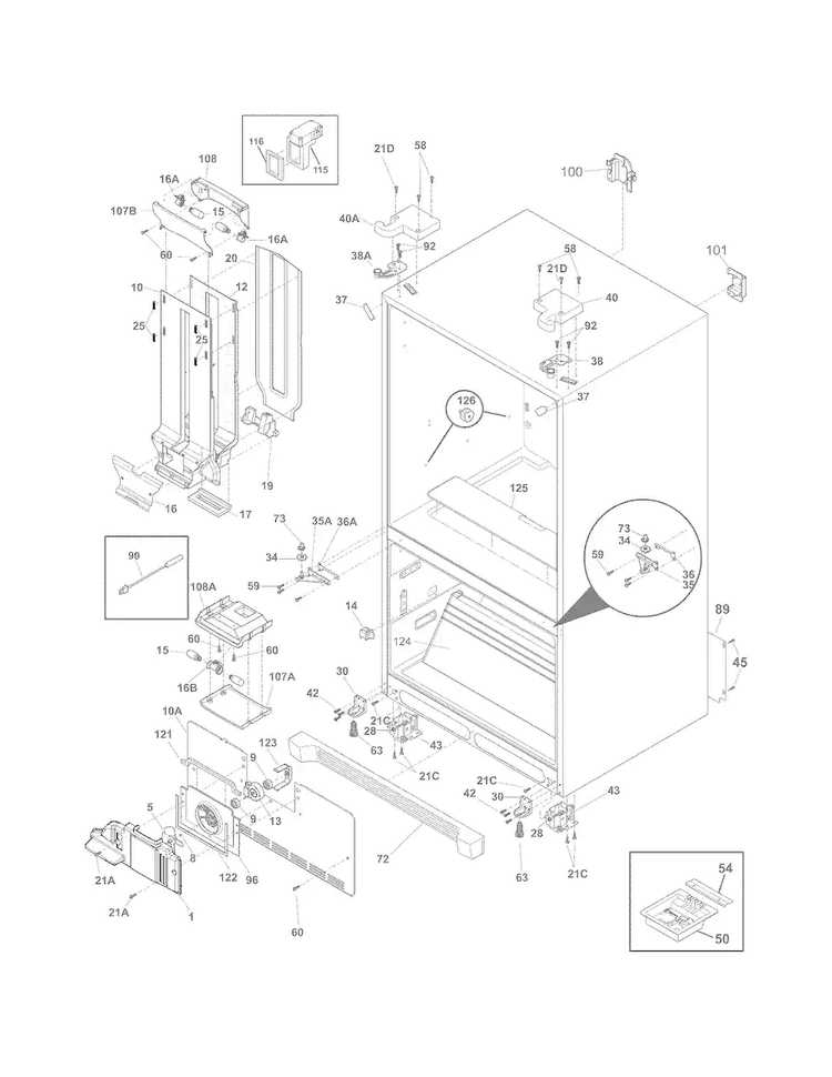 Cabinet Diagram and Parts List for FGHG2344MF6  Frigidaire Refrigerator