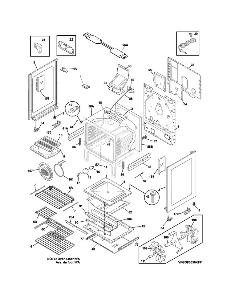 Body Diagram and Parts List for FPGF3081KFS  Frigidaire Range