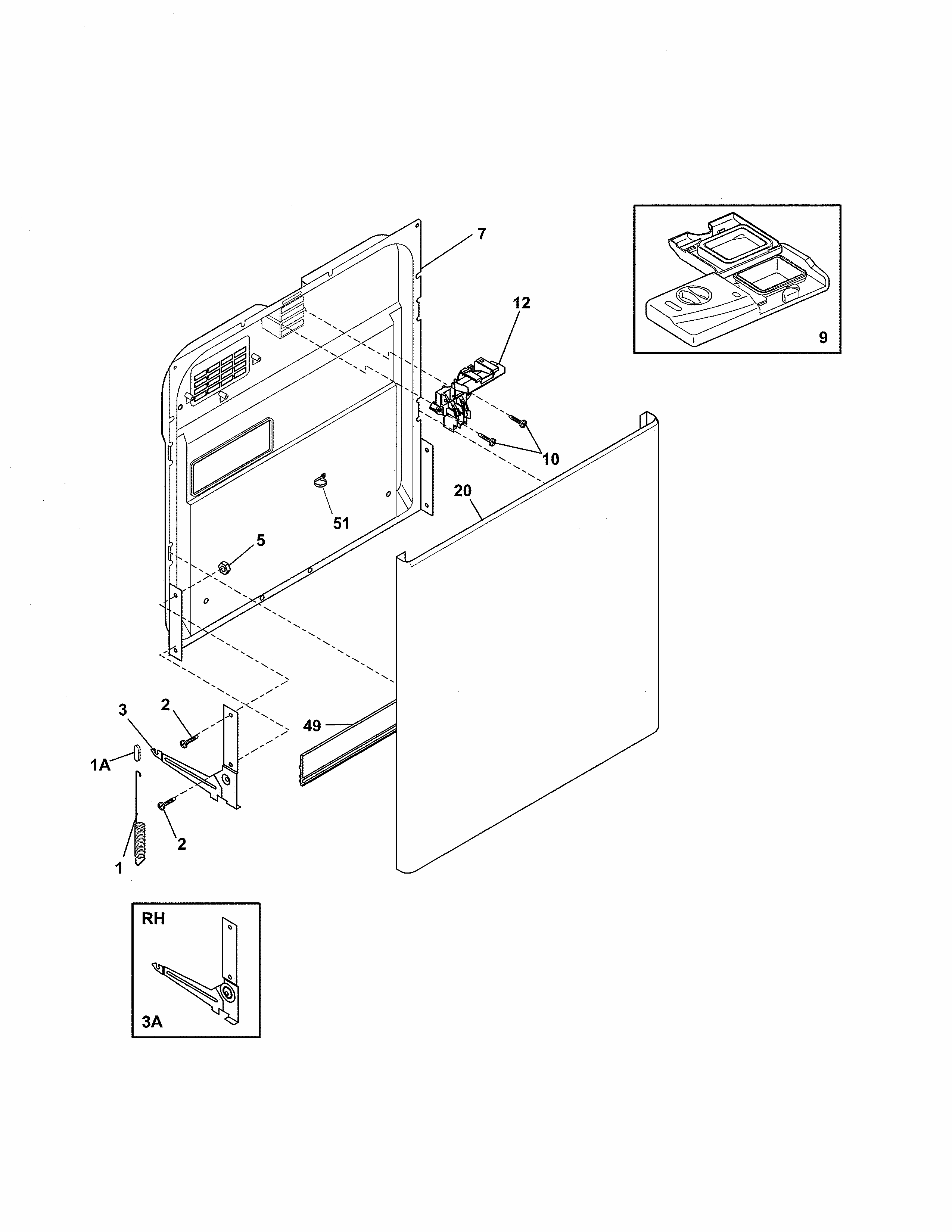 Door Diagram and Parts List for 58714013411B  Kenmore Dishwasher