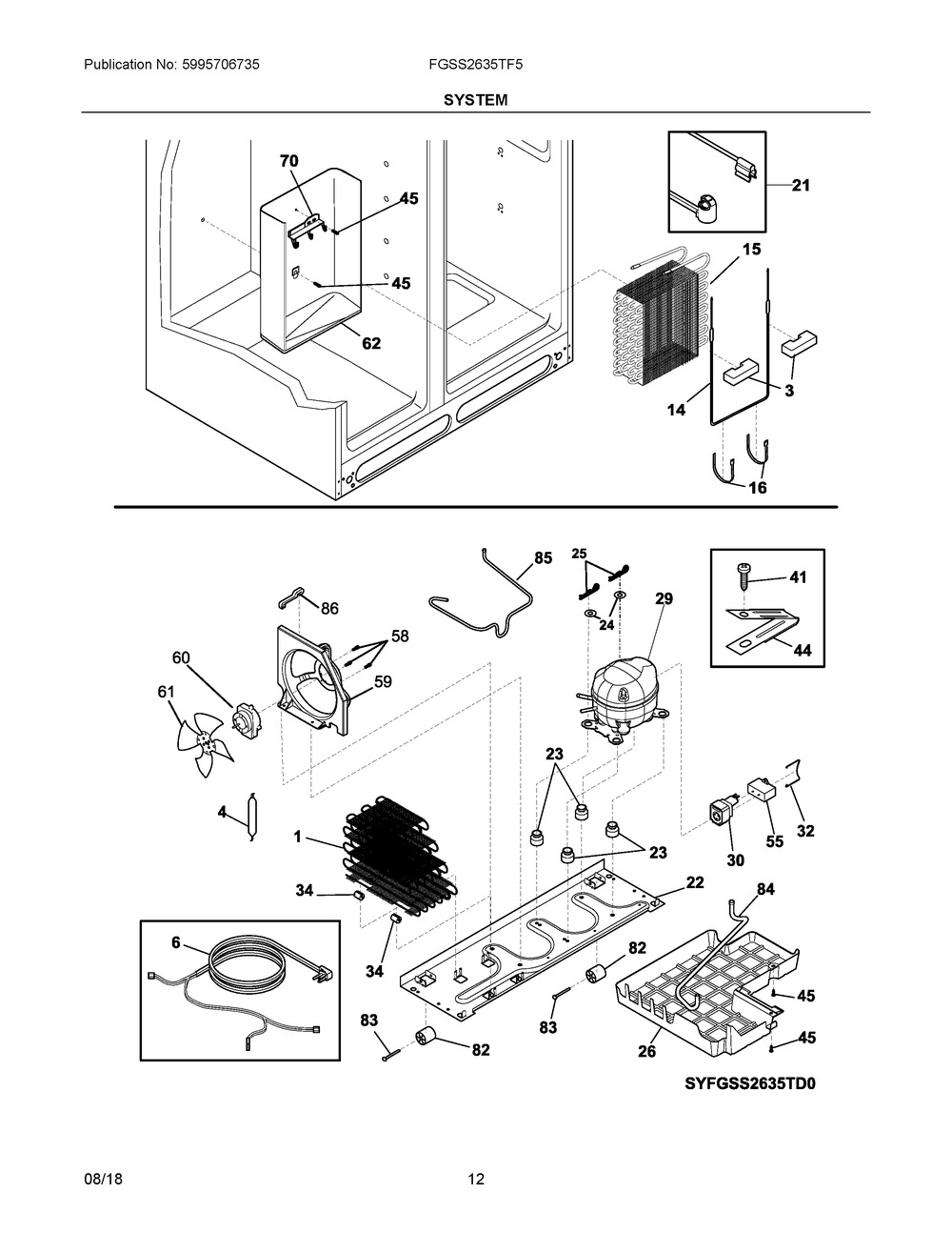 System Diagram and Parts List for FGSS2635TF5  Frigidaire Refrigerator