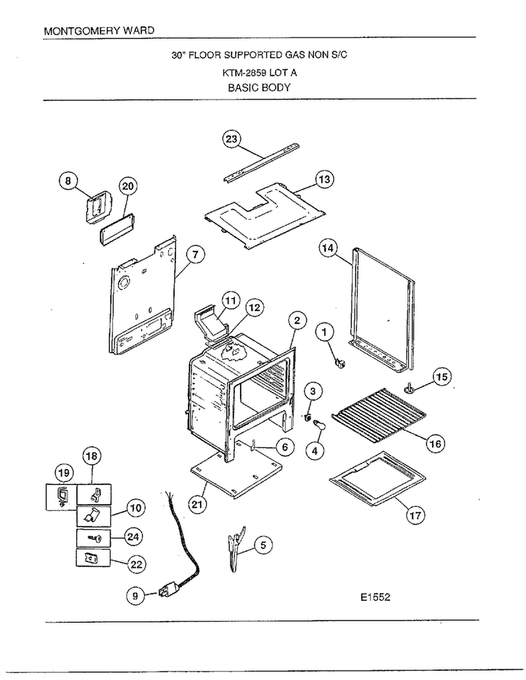 30"floor Supported Gas/basic Body Diagram and Parts List for 2859A  Frigidaire Range