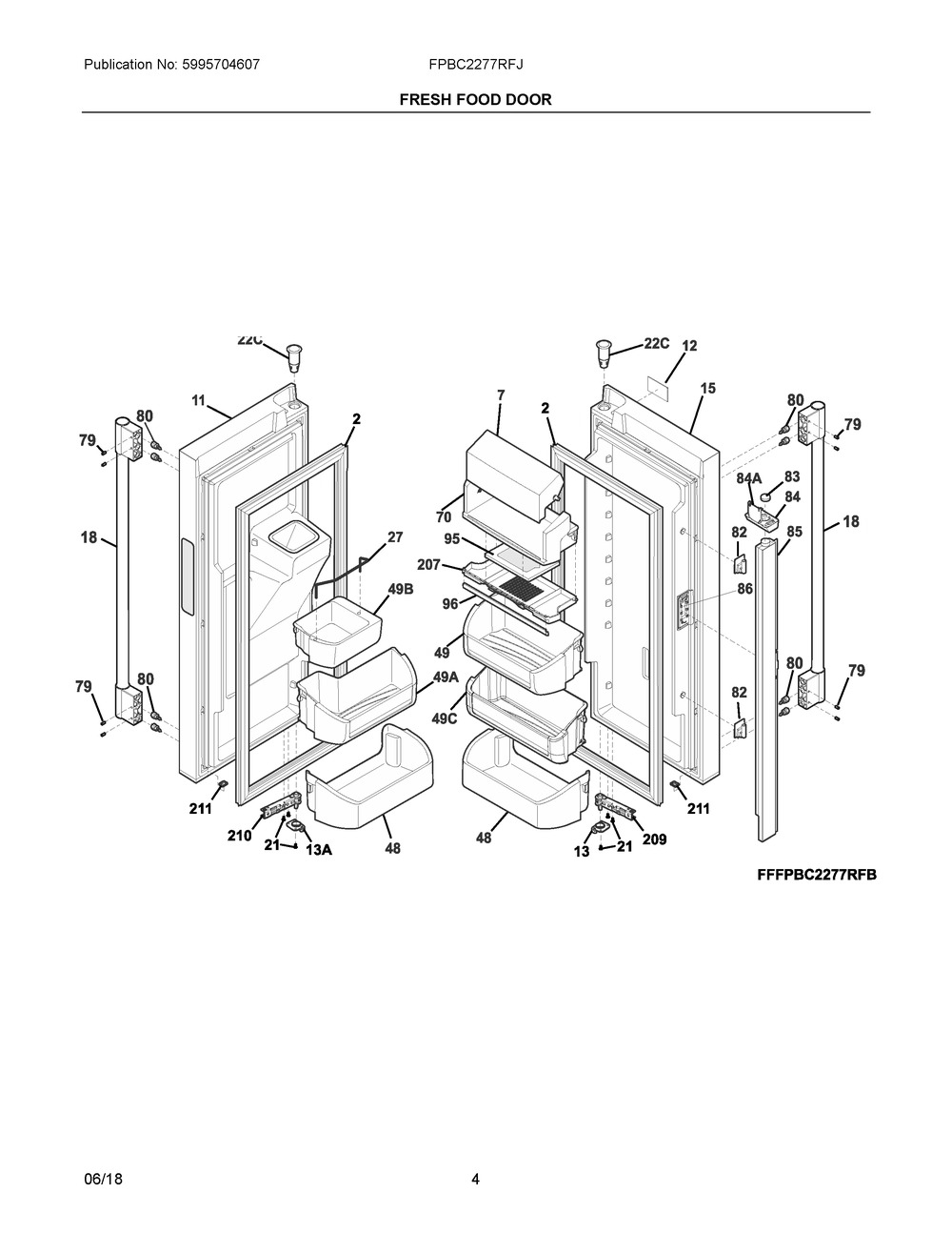 Fresh Food Door Diagram and Parts List for FPBC2277RFJ  Frigidaire Refrigerator