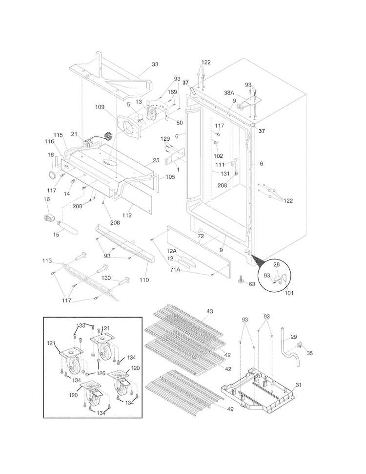 Cabinet Diagram and Parts List for RR18R1  Gibson Freezer