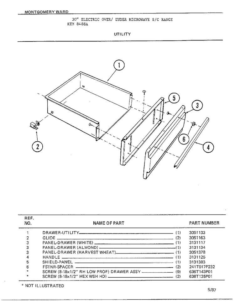 Utility Diagram and Parts List for 8488A  Frigidaire Range