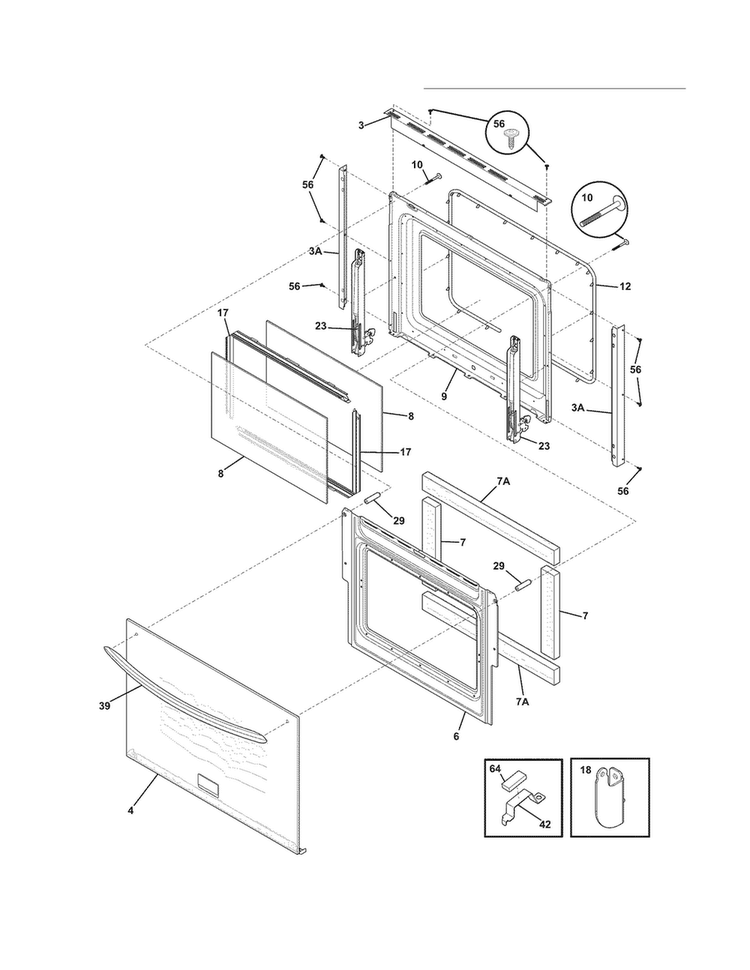 Door Diagram and Parts List for CGES3065KW5  Frigidaire Range