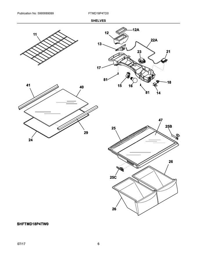 04 - Shelves Diagram and Parts List for FTMD18P4TD0  Frigidaire Refrigerator