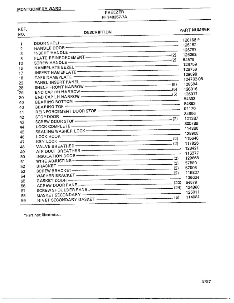 Freezer Page 2 Diagram and Parts List for 49257-7A  Frigidaire Freezer