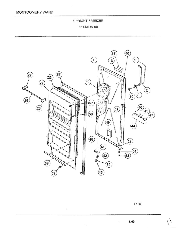 Upright Freezer Diagram and Parts List for 43159B  Frigidaire Freezer