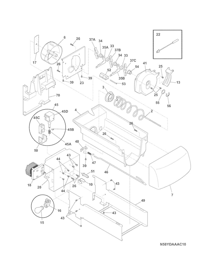 Ice Container Diagram and Parts List for FFSC2323LE9  Frigidaire Refrigerator