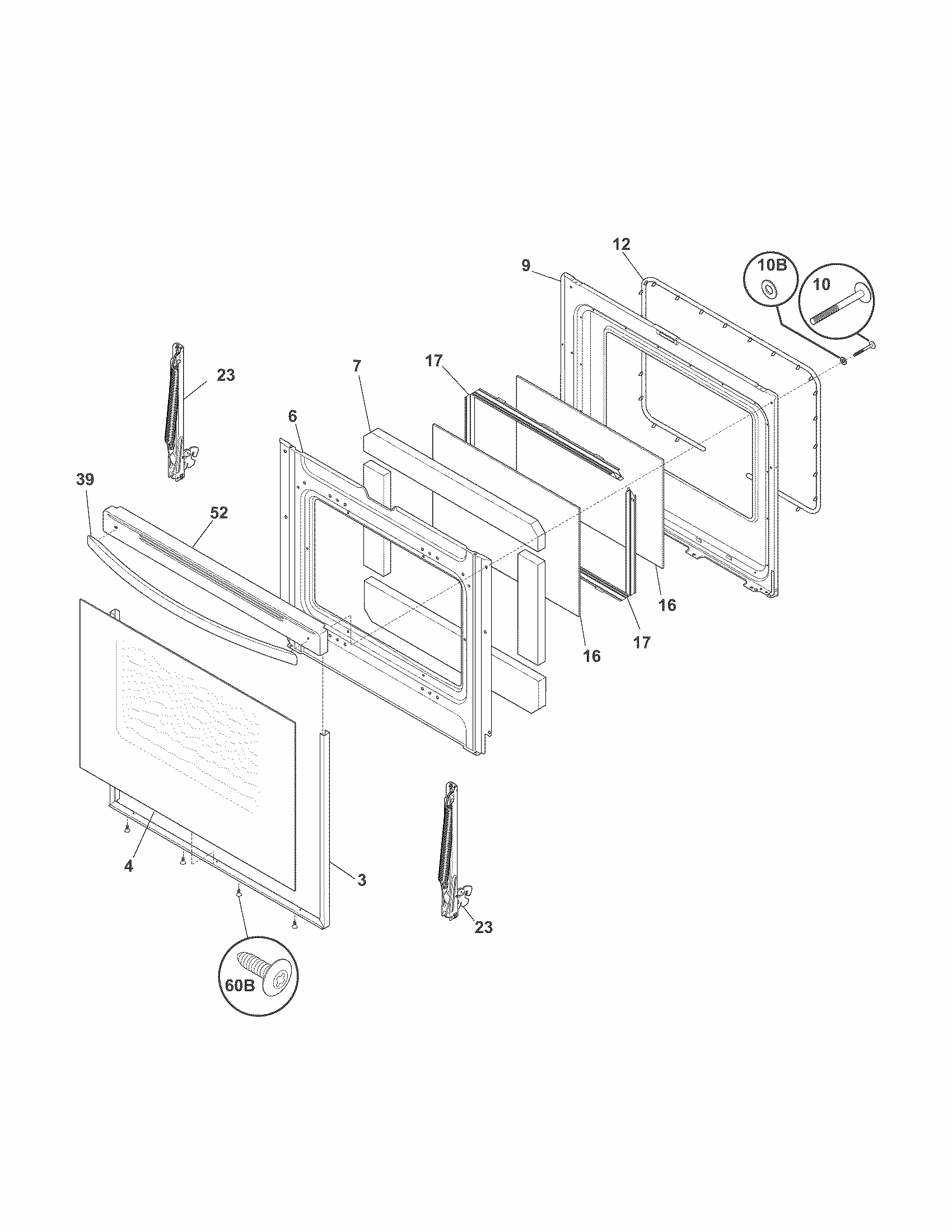 Door Diagram and Parts List for 79091322210  Kenmore Range