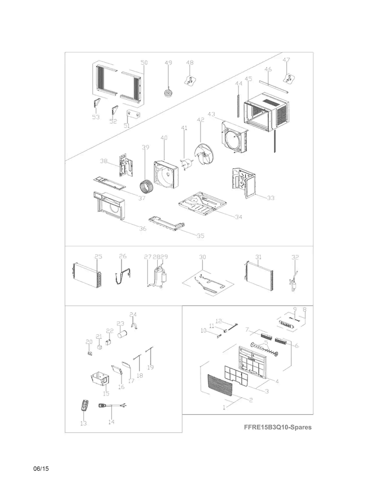 Recommended Spare Parts Diagram and Parts List for FFRE1533Q14  Frigidaire Air Conditioner
