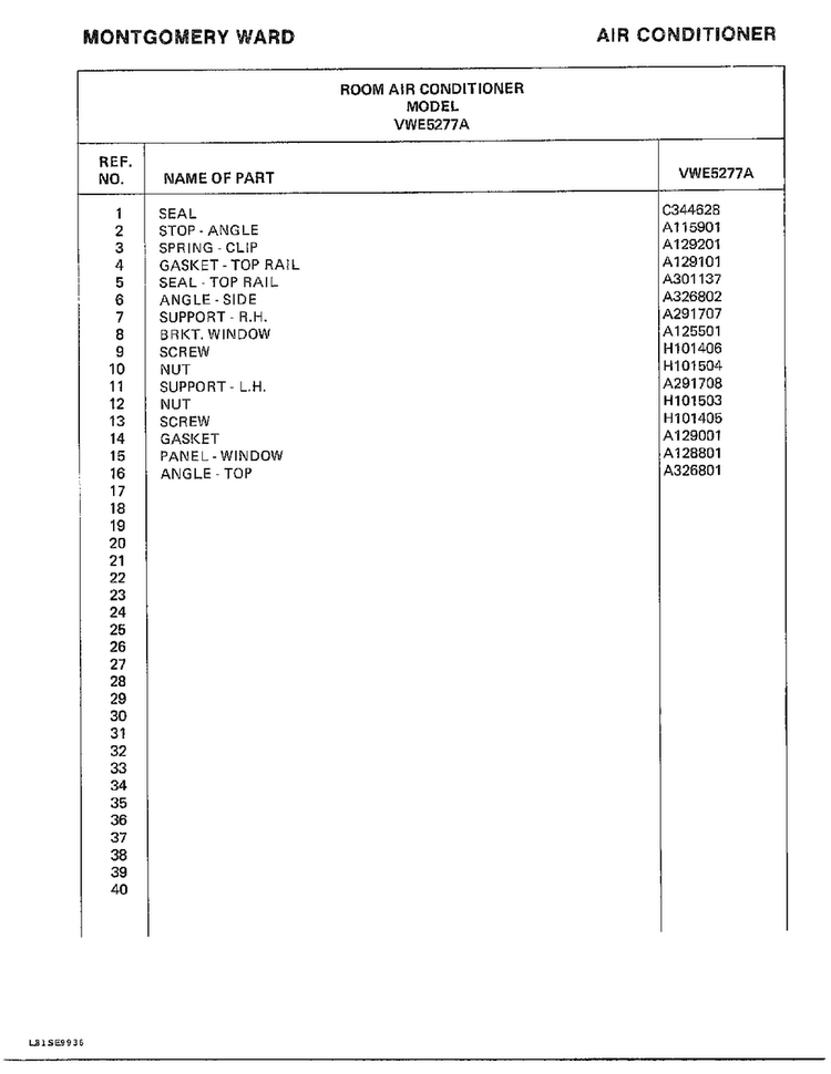Room Air Conditioner Page 10 Diagram and Parts List for 5277A  Frigidaire Air Conditioner